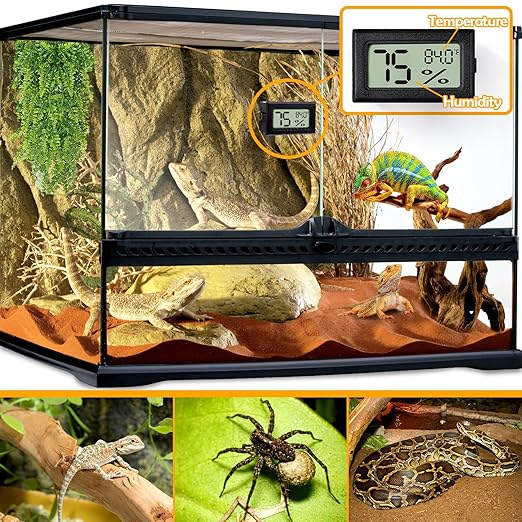 2 PCS Rectangle Reptile Thermometer and Humidity Gauge for Bearded Dragon Accessories, Reptile Tank Accessories for Jumping Spider, Leopard Gecko, Hermit Crab, Gecko, Ball Python, Lizard
