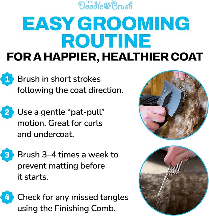 The Doodle Brush Slicker Brush Dog Poodle Brush Detangler, Extra Long Pin | Ergonomic Handle, Goldendoodle, Cockapoo, Cavapoo, Dog Brushes for Grooming, Removes Mats and Tangles, Shiny Coat Pet Brushes