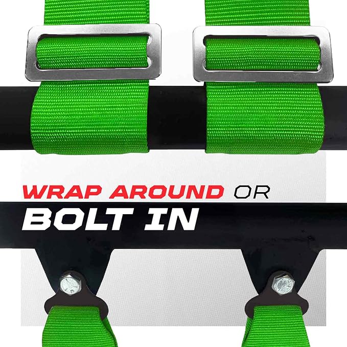 1pc 50 Cal Green 4 Point Harness 2 inch straps, Racing Harness Seat Belt | Ultra Kush padding, Push Button quick release hardware. Universal Fit for UTV, RZR, race car