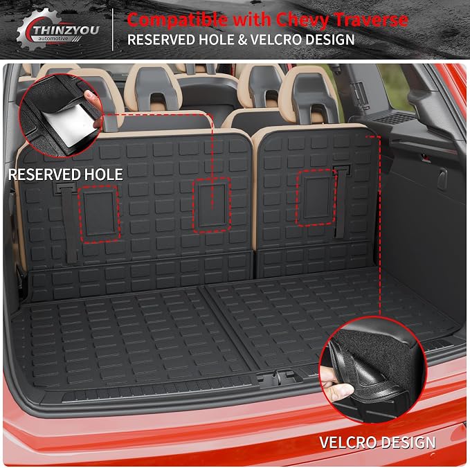 Cargo Mat Compatible with 2024 2025 2026 Chevrolet Traverse (NOT Limited) GMC Acadia 2025 2026 Buick Enclave Cargo Liner Back Seat Cover Chevy Traverse Accessories (Trunk Mat+Backrest Mats)