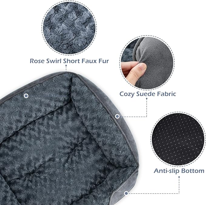 X-Large Dog Bed for Large, Medium, Small Dogs - Rectangle, Washable, Orthopedic, Soft Calming Sleeping Puppy Bed - Durable Pet Cuddler with Anti-Slip Bottom - XL (35"x25"x10")
