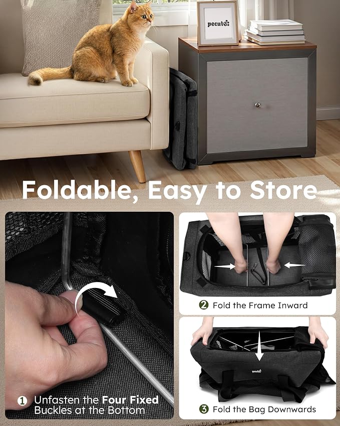 Pecute Cat Carrier, Portable Dog Carrier with Stable Structure, Dark Grey | Larger Space, 360° Ventilation & Comfort, Escape-Proof, for Travel / Car Trips / Vet Visits, Fits Cats up to 11 lbs