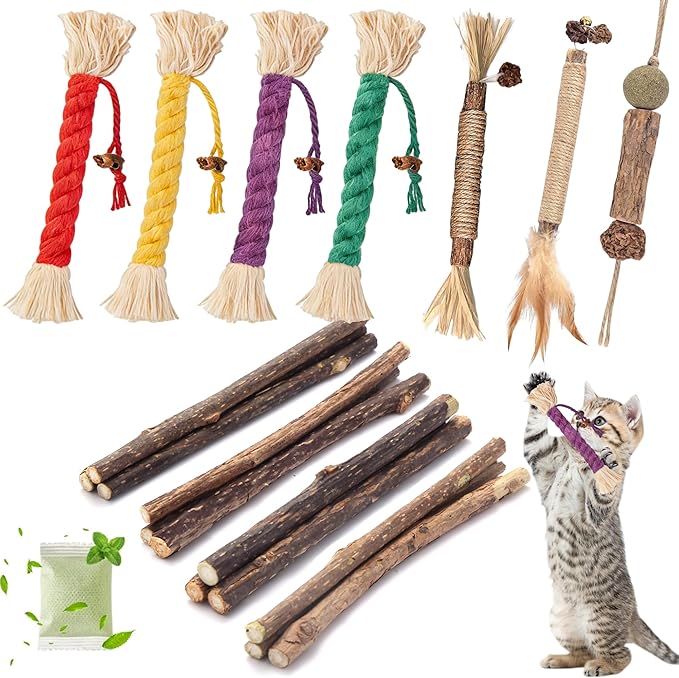 Cat Chew Toys Cat Toys, Silvervine Sticks for Cats Teeth Cleaning Rope, Kitten Teething Dental Care, Kitty for Indoor Cats Increase Appetite, Enhances Oral & Dental Health (20 Pack)