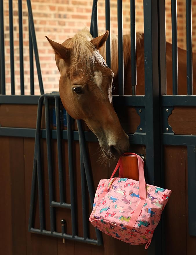 Harrison Howard Complete Horse Grooming Set, 11-Piece Advanced Daily Grooming Tools with Extra Brushes for Full Horse Care Pink Brushstroke Ponies