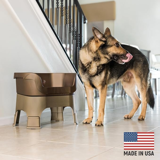Neater Feeder Deluxe Mess-Proof Elevated Dog Bowls for Large Dogs (40+ lbs), 2 Height Adjustable (14.5” & 17.5”) No-Spill Raised Dog Bowl Stand, Stainless Steel Food Bowl Set, Made in USA, Bronze