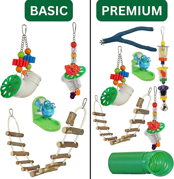 Cage Enhancement Set - Interactive Climbing Foraging Natural Branch Perch Cage Accessory Toy Bundle - for Sugar Gliders, Rats, Ferrets, Hamsters, Squirrels, Parrots, Birds, Marmosets, Degus, Monkeys