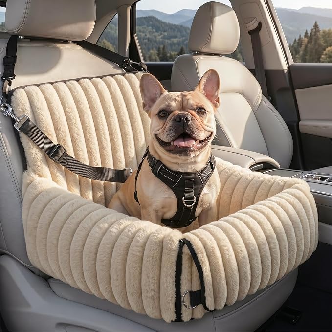 MIXJOY Dog Car Seat for Small/Medium Dogs up to 25 lbs, Multi-Functional Dog Carrier for Car with Detachable Washable Cover, Pet Travel Bed with Clip-On Safety Leash, Brown