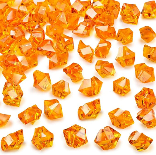 DomeStar Orange Fake Ice Rocks, 150PCS Acrylic Gems Crystals Plastic Diamonds Centerpiece for Vase Fillers DIY Craft Wedding Party Table Scatter Burnt Orange Decorations