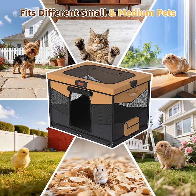 LOOBANI Foldable Dog Playpen with Washable Pee Pad, 32"x24"x22", Brown | Portable Pet Playpen for Small Dogs Cats Indoor Use, Sturdy Dog Crate with Premium Frame and 690D Oxford Waterproof Cover