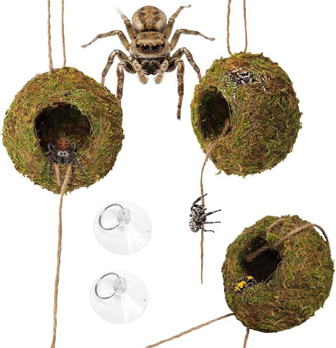 Jumping Spider Moss Cave Hide, Round Yellow Small Spider Moss Hideout, Jumping Spiders Cave Accessory for Reptile Terrarium