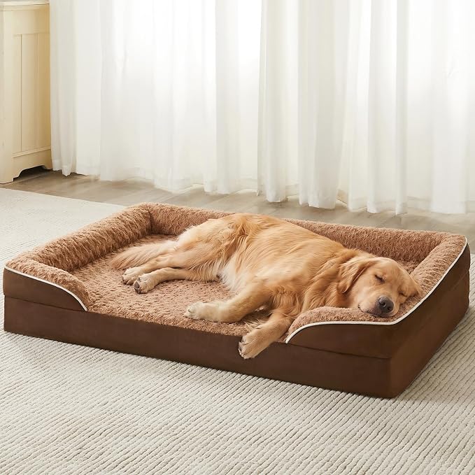 WNPETHOME Orthopedic Washable XXL Dog Bed for Senior Dog Cozy Sleep | Extra Large Waterproof Big Soft Dog Couch Sofa Bed for Dogs Relax with Removable Cover Supportive Pet Bed Brown 54x36 Inch