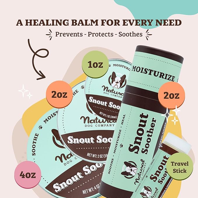 Natural Dog Company Snout Soother Dog Nose Balm 4-Pack – Moisturizing Care for Dry, Crusty, Cracked Noses with Coconut Oil & Shea Butter, Lick Safe Dog Snout Balm for All Breeds – 0.15 oz Travel Stick