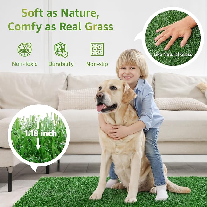 LOOBANI Dog Grass Pee Pads, 31x51in Artificial Grass Pads for Potty Tray | Pet-Friendly, Easy to Clean, Washable, Realistic, Fake Grass Mat for Puppy to Pee On, Outdoor Indoor Pee Grass, with Drainage