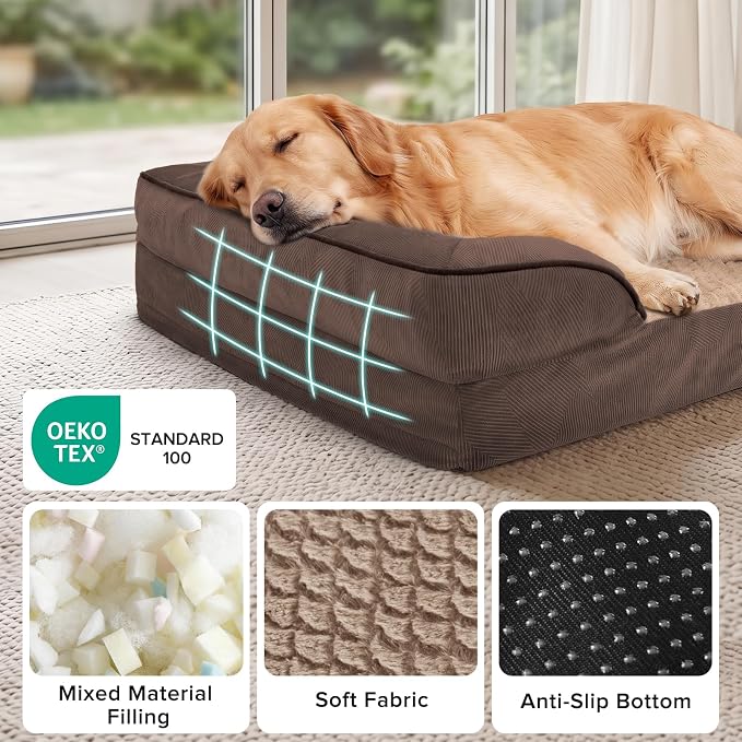 L Plus Orthopedic Dog Bed for Large Dogs, Washable Dog Sofa with Egg-Crate Foam, Waterproof Lining and Non-Skid Bottom
