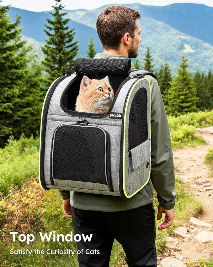 pecute Cat Backpack Expandable, Cat Carrier Backpack with Breathable Window | Durable Oxford Cloth, Lockable Zipper,Use for Pet Under 11 lbs to Travel