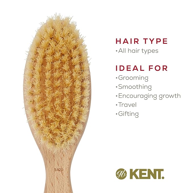 Kent BA29 Cradle Cap Baby Hair Brush with Soft Natural Bristles and Travel Pouch - Baby Essentials for Newborn Hair Brush Made in England