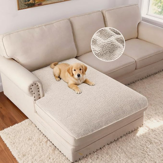 H.VERSAILTEX Non Slip Pet Couch Cover Chenille Dog Bed Protector Thick Soft Sofa Slipcover Pet Friendly Washable Couch Cushion Covers for Pets (40" x 50", Oatmeal)