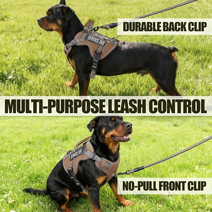 Service Dog Tactical Vest Harness and Leash Set Large Sized Dog Emotional Support- Tactical Dog Harness Training Collar with Name (Khaki, XL)