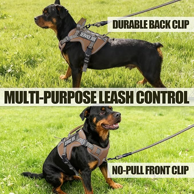 Service Dog Tactical Vest Harness and Leash Set Small Sized Dog Emotional Support- Tactical Dog Harness Training Collar with Name (Khaki, S)