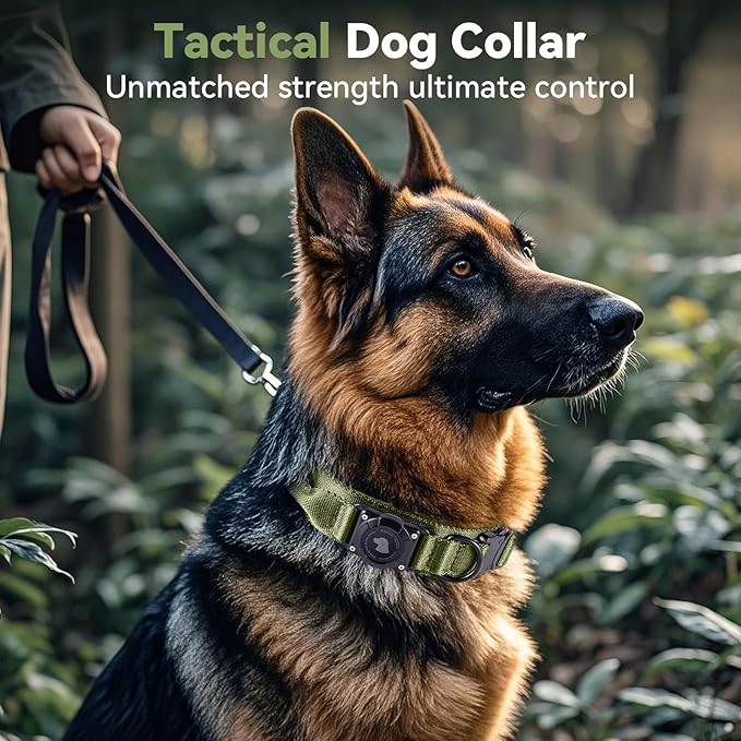 2026 Upgrade Waterproof AirTag Dog Collar, Military Tactical Dog Collar with AirTag Holder, Comfortable Control Handle and Metal Buckle, GPS Dog Collar Holder for Medium to Large Dogs (ArmyGreen, XL)