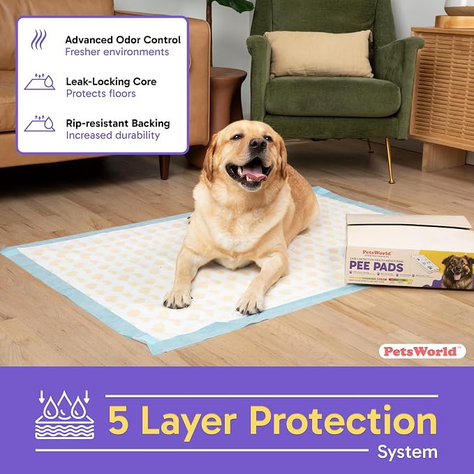 PetsWorld Health Monitoring Dog Pee Pads 37"x54" 50 Count – XXXL Color-Changing Pet Pee Pads for Dogs & Pets, Leak-Proof Super Absorbent Dog Training Pads with Odor Control