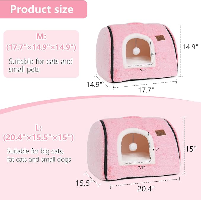 cat Bed cave-cat beds for Indoor Cats,Soft and Comfortable Cute cat Bed，cat House,with Removable Washable Cushioned Pillow,Enclosed pet Bed,Kitty pet hut、Hideaway,Small Large Dog Tent (Pink)