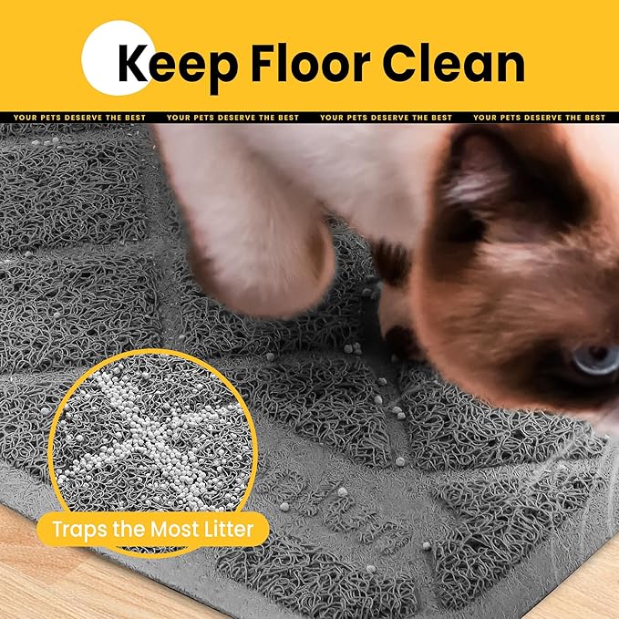 Conlun Cat Litter Mat Litter Trapping Mat, Premium Durable PVC Grid Mesh with Scatter Control, Non-slip, Less Waste Cat Litter Box Mat, Soft on Kitty’s Paws, Urine Waterproof, 24" x 17" Grey