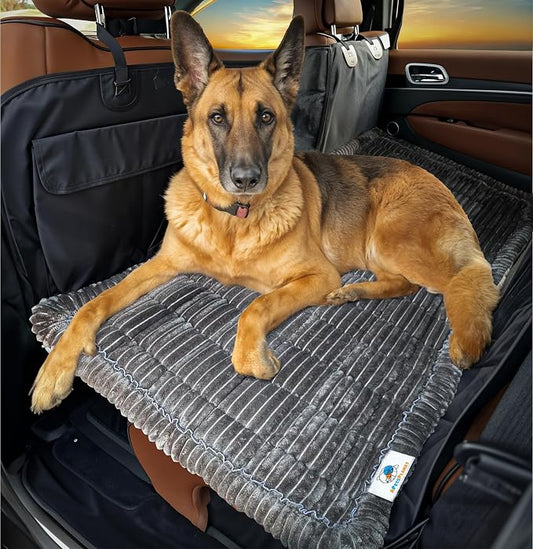 Dog Bed for Car Back Seat Extender - Non-Slip Backseat Cushion for Dogs - Travel Plush Pet Mat Topper for Cars, Trucks, SUVs - Machine Washable Pad Blanket - Black, 54" x 24.8"