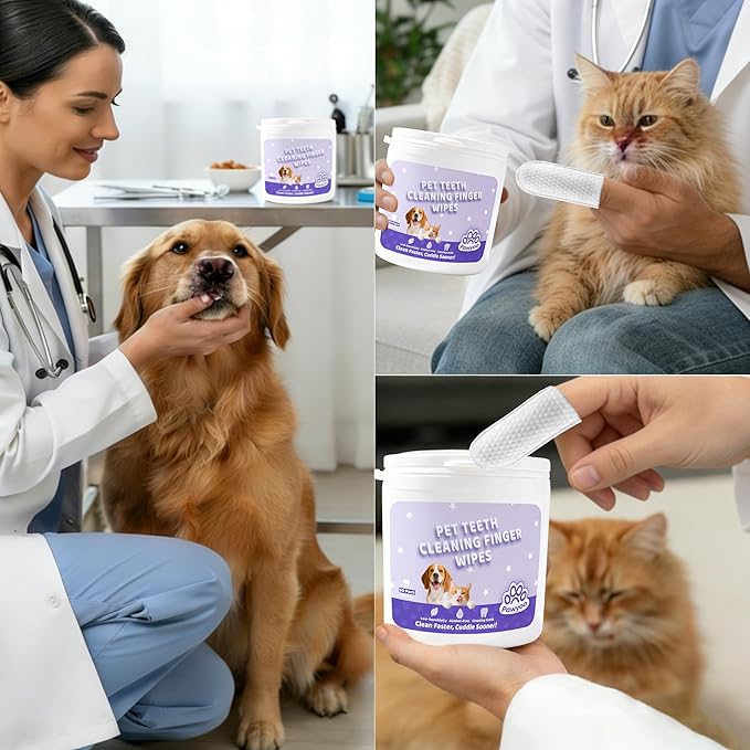 Cats Dogs Dental Care Finger Wipes - 50 PCS Tooth Brushing Kit Dental Wipes for Cats - Teeth Cleaning Finger Wipes for Dog & Cats - Reduces Dental Debris & Freshens Breath (CY_TeethWipes)