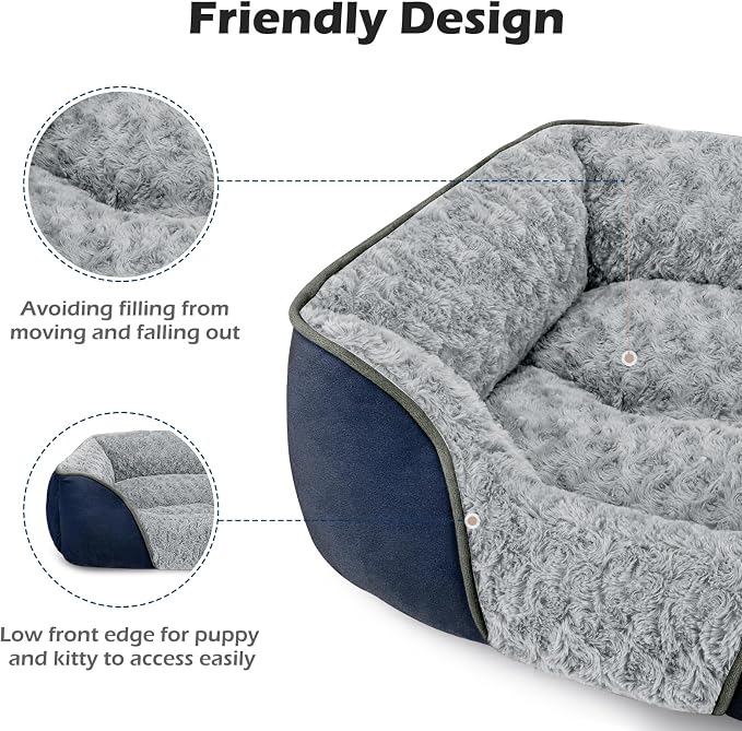 Large Dog Bed Rectangle Washable Orthopedic Soft Calming Sleeping Durable Pet Cuddler with Anti-Slip Bottom
