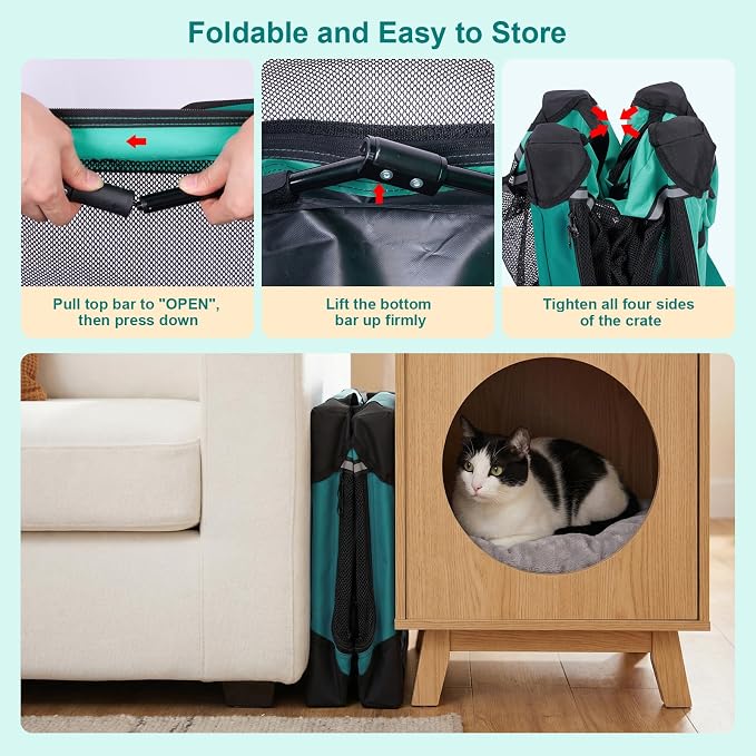 Ownpets Extra Large Cat Carrier for 2 Cats Small Dogs, 24 Inches Collapsible Soft Dog Crate for Car Travel, Portable Pet Carrier with Soft Mat | Foldable, Portable, 4-Doors, 4-Side Mesh Windows, Steel Frame Oxford Cloth, Soft Cushion Mat, Leash, Easy S...