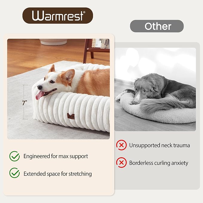 Cute Dog Bed for Small Dogs & Cats,Washable Fluffy Cat Beds for Indoor Cats, Rectangle Orthopedic Memory Foam Puppy Beds with Anti-Slip Bottom, 20 x19 x 7 Inches, Cream(20x19x6inchs)