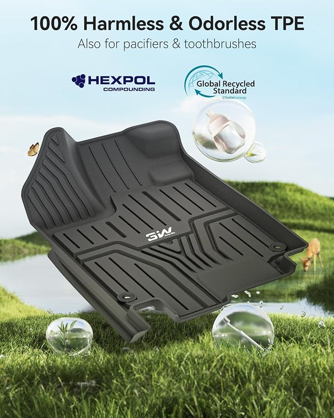 3W Floor Mats & Cargo Liner Fit for Honda Odyssey 2018-2025 2026 Mini Passenger Van, All Weather TPE Floor Liners 1st 2nd & 3rd Rows Car Mats and Trunk Liner Odyssey Car Accessories, Black