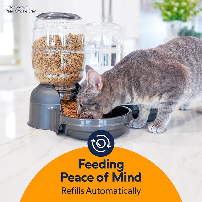 Petmate Replendish Automatic Dog Feeder Gravity Pet Treat Dispenser with Microban Protection Base, Wide Mouth Bowl, 100% BPA Free - 2 lb