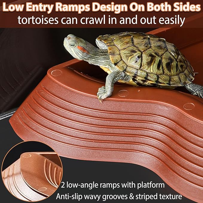 Tortoise Water Bowl with Ramp, 3PCS Leaf Reptile Food Water Bowl Turtle Pool Reptile Water Dish Tortoise Bathing Pool Turtle Soaking Dish Aquarium Habitat Accessories Small
