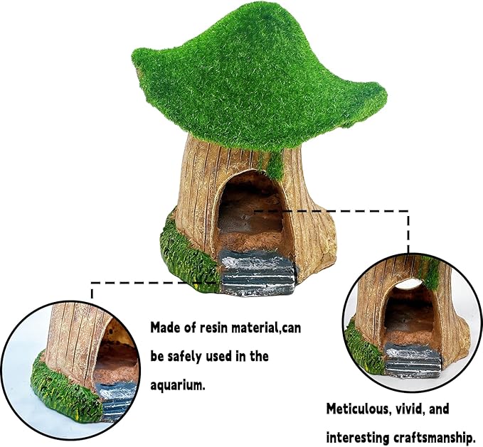 Tfwadmx Aquarium Decoration House Resin Hollow Hideout House Moss Cave Betta Fish Log Ornament Tank Hideaway Accessories for Mini Small Fish Shrimp