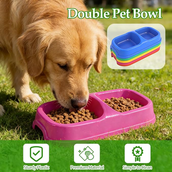 15 Pcs Plastic Cat Dog Food Water Bowl Set Double Pet Dog Food Bowl for Small Medium Size Puppies Cats Kennel Cattery, 5 Assorted Colors