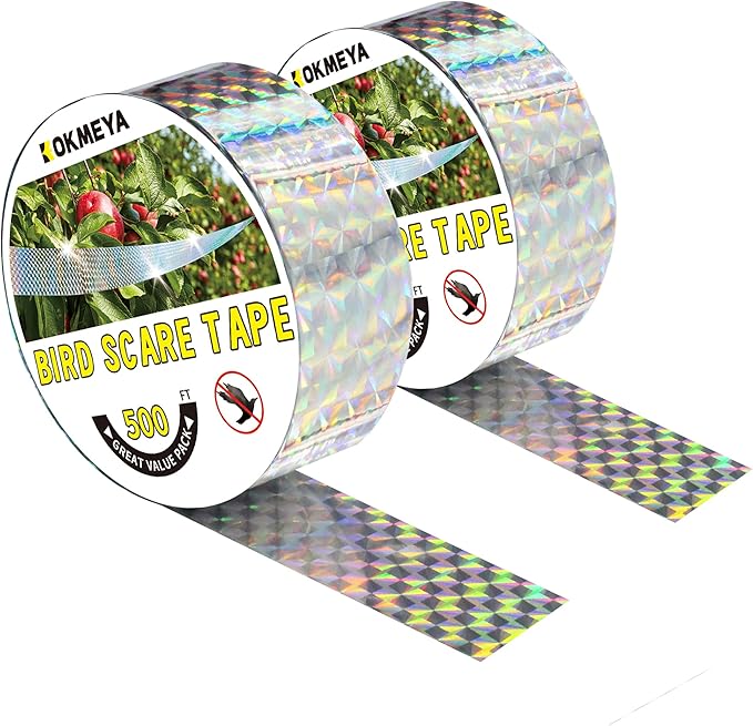Bird Scare Tapes 500FT*2 Reflective Flash Tape for Birds, Bird Scare Device Double Side Ribbon Scare Birds Away for House, Garden, Yard, Orchard, Patio, Outdoor