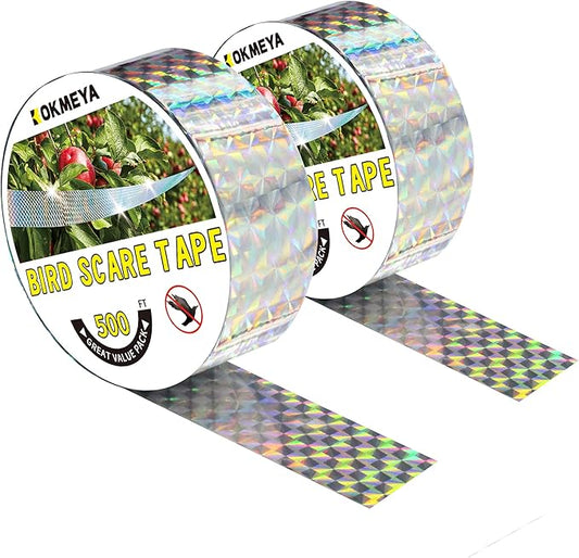 Bird Scare Tapes 500FT*2 Reflective Flash Tape for Birds, Bird Scare Device Double Side Ribbon Scare Birds Away for House, Garden, Yard, Orchard, Patio, Outdoor