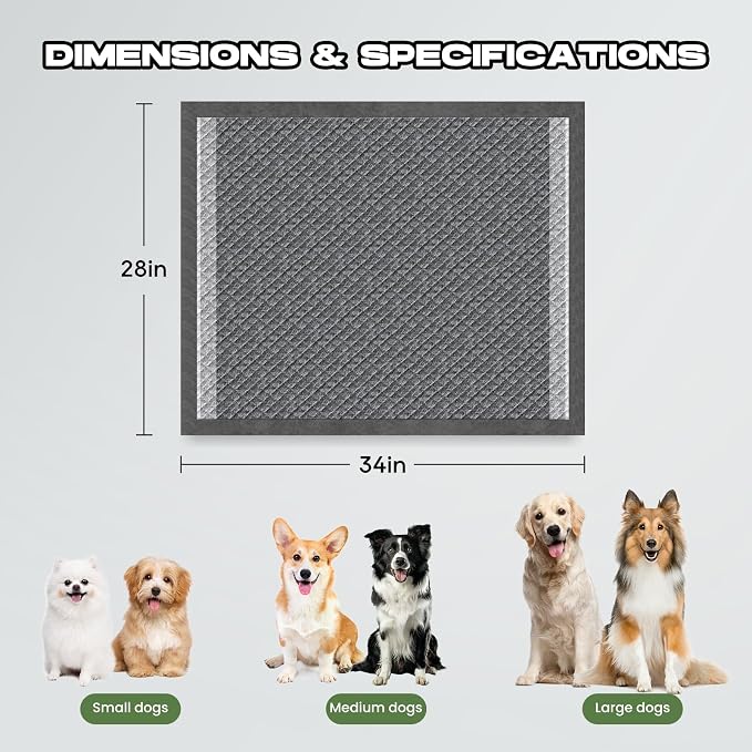 Charcoal Puppy Pads X-Large 28"x34" 60 Count with Adhesive Tabs