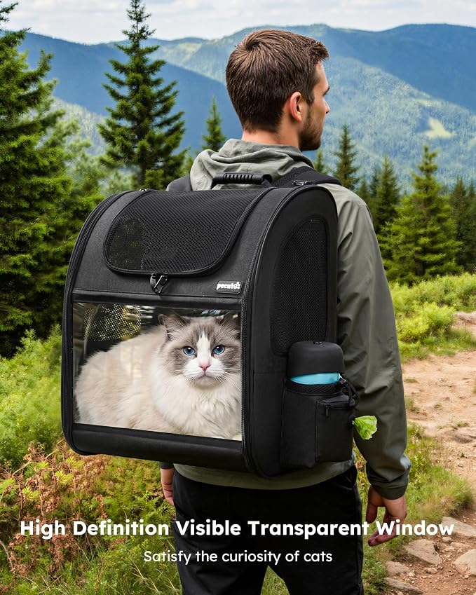 pecute Cat Backpack Expandable, Cat Carrier Backpack Acrylic Window, XL | Durable Oxford Cloth, Lockable Zipper,Use for Pet Under 15 lbs to Travel