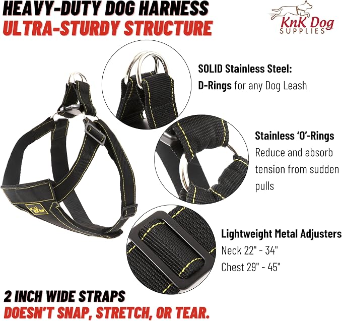 KNK Heavy Duty Tactical Dog Harness for Pitbull, Large & XL Breeds | Adjustable Padded Dog Harness for Large Dogs and Bullies with Reinforced Chest Support for Training, Walking, Strong Pullers