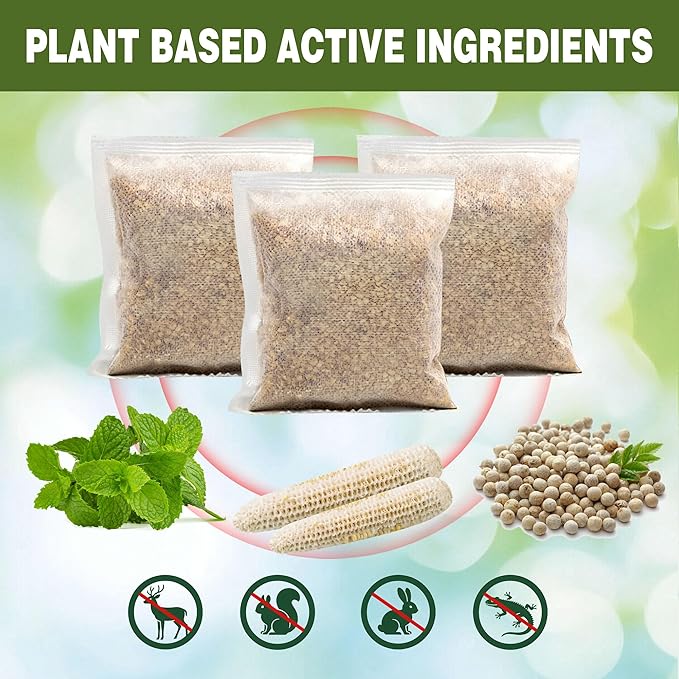 16 Pack Deer & Rabbit Repellent Pouches, Effective Garden Animal Repellent to Protect Plants, Flowers & Yard – Long-Lasting, Weather Resistant, Easy to Use