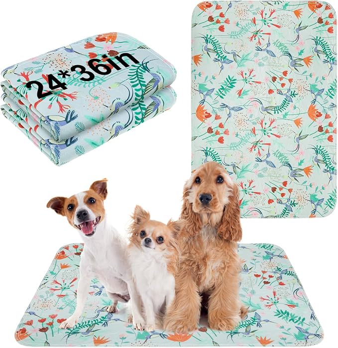 BEAUTYZOO 2 Pack Washable Pee Pads for Dogs,Reusable Puppy Pad 24x36 Floral | Waterproof Super Absorbent,Non Slip and Leak-Proof Against Urine,Whelping Pads Mats for Puppy Potty Training,Playpen,Crate