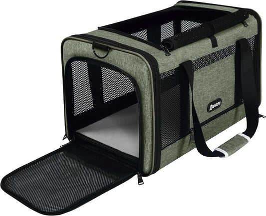 GAPZER Medium Cat Carrier Bag Lightweight, Soft-Sided Small Pet Carry Crate | 18 x 11 x 11 Light Weight Yorkie Kennel up to 15 lbs for Indoor House, Top Entry Bunny Canvas Bag Vet Visit Easy Clean Olive