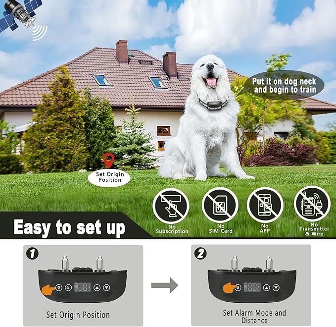 GPS Wireless Dog Fence System for 2 Dog, Electric Satellite Technology Pet Containment System by GPS Signal Boundary Pets with Waterproof & Rechargeable Collar Receiver (Black)