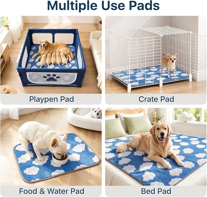 LOOBANI Reusable Pee Pads for Dogs Extra Large, 36"x72", 2 Pack, Blue | Non-Slip Washable Dog Mat, Super Absorbent Washable Puppy Pads, Leak-Proof Pee Rug For Hallway Runner, Floor, Bed