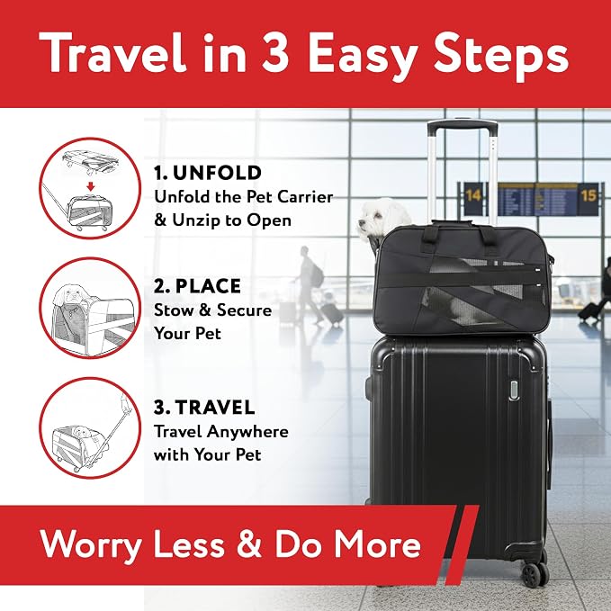 dbest products Pet Smart Cart, Medium, Black, Rolling Carrier with wheels soft sided collapsible Folding Travel Bag, Dog Cat Airline Approved Tote Luggage backpack