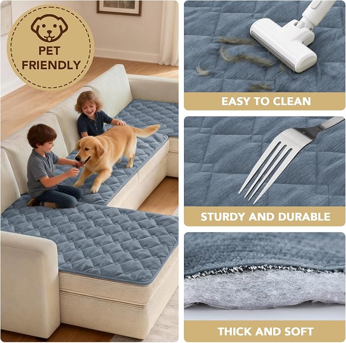 H.VERSAILTEX Chenille Couch Cover for Dogs Washable Soft Fuzzy Love Seat Couch Covers Sectional Sofa Cover Thick Pet Couch Cover Protector Non-Slip Dog Bed Cover(Stone Blue, 28" x 67")