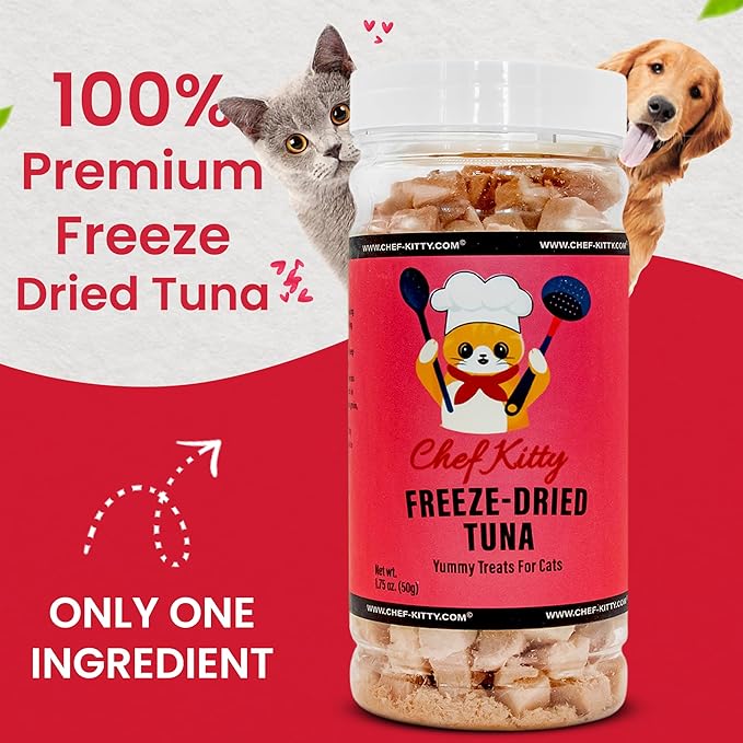 Tuna Cat Treats, 100% Wild Caught | Freeze Dried Dog Treats, High Protein | Grain-free, Single Ingredient Cat & Dog Food Toppers | No Additives or Preservatives | Inspected & Tested in USA | 1.7 oz